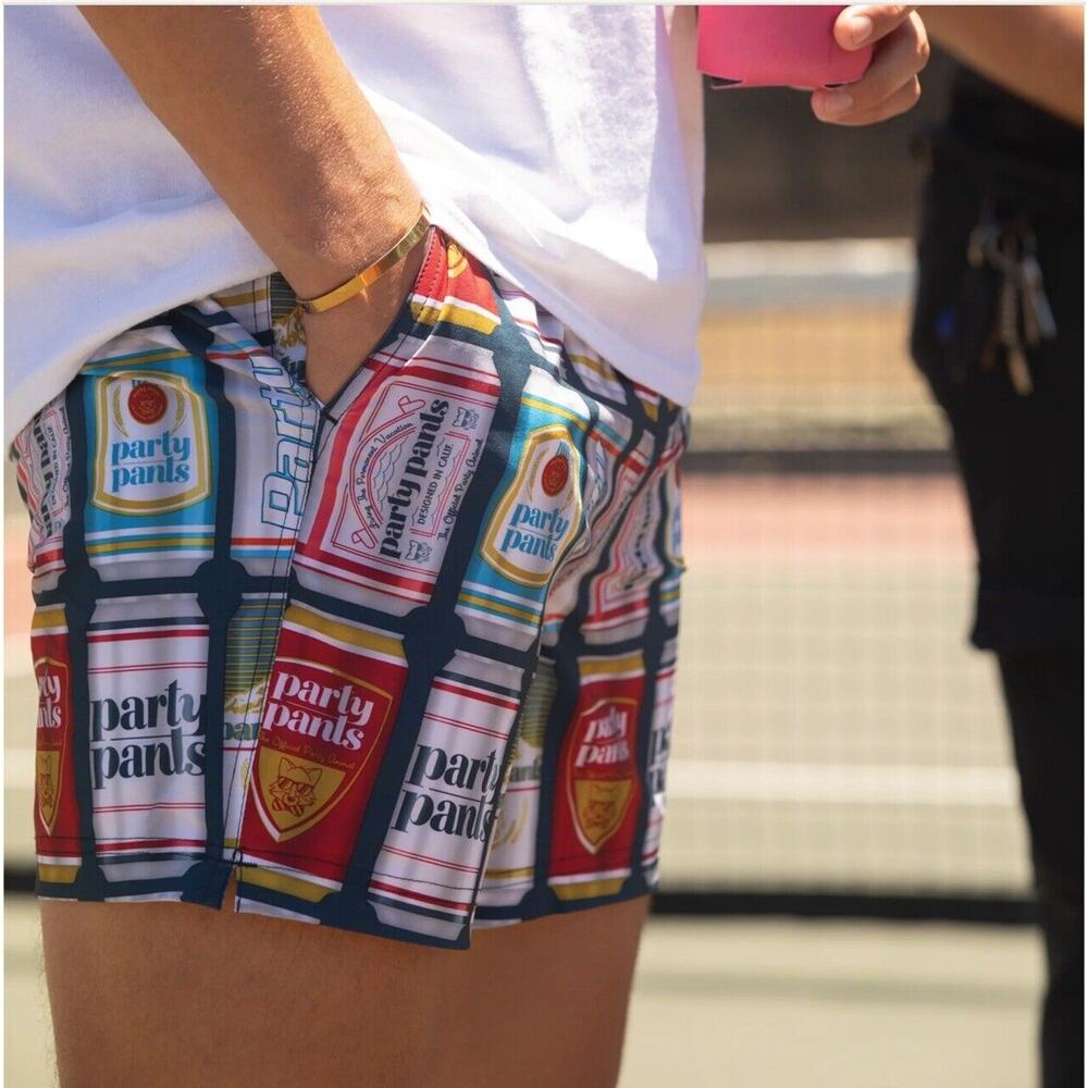 Party Pants Swim Trunks Board Shorts Mens XL Beer Cans Drawstring & Elastic NWT - Picture 3 of 8